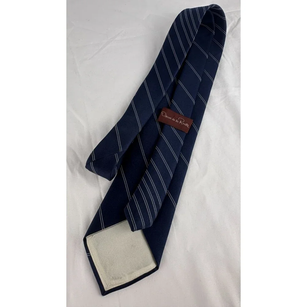 Lot of 2 Vintage Oscar de la Renta Pinstripe Silk Neck Ties Set Burgundy Navy
